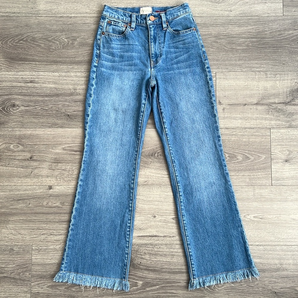 Alice + Olivia Fabulous 70s Bootcut Jeans Best Interest Blue Frayed Hem 24 Waist - Picture 3 of 12